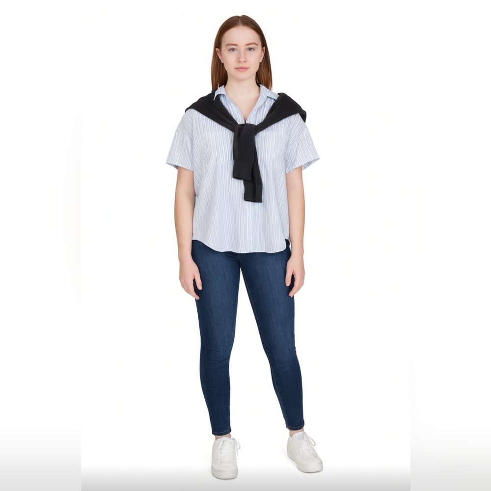 Madewell Blue+White Striped Button Down Oversized Shirt Top W XS
